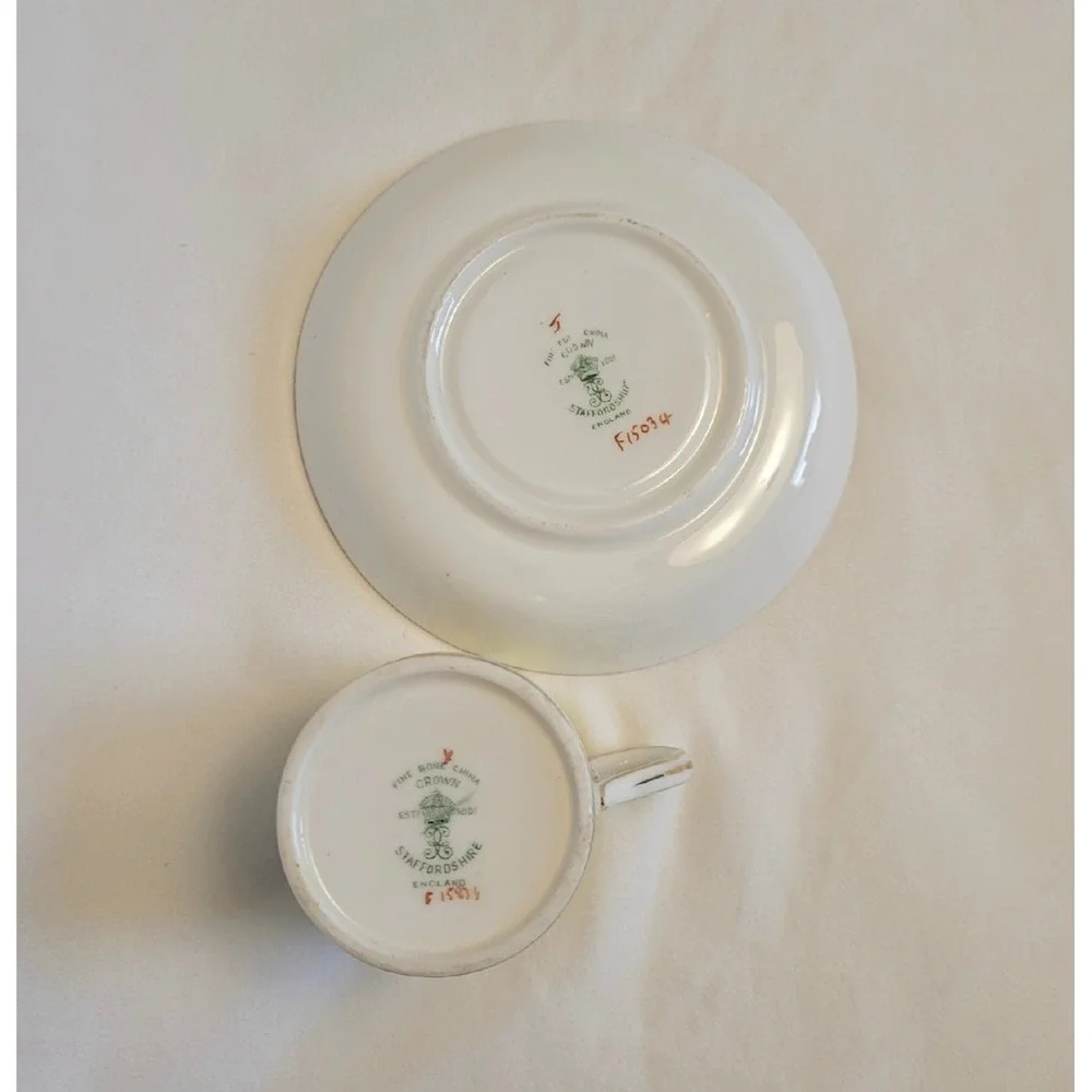 Vintage Crown‎ Staffordshire Demitasse Set Yellow Blue Flowers